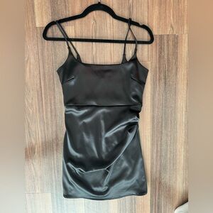 Zara Shiny Black Satin Mini Dress
